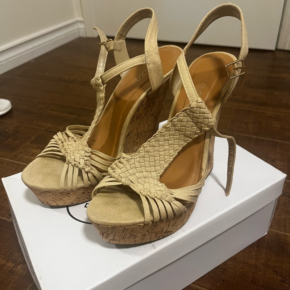 Soda Tan Wedges with Strappy Design